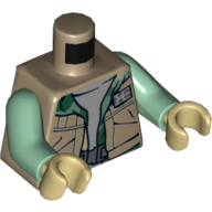 Lego Torso Vest and Camouflage Shirt and Dark Bluish Gray Undershirt Print, Sand Green Arms, Tan Hands / Dark Tan