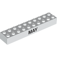 Lego Brick 2 x 10 with Black 'MAY' / 'JUNE' Print / White