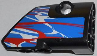 Lego Technic, Panel Fairing # 2 Small Smooth Short, Side B with Red and White Swirls on Blue Pattern (Sticker) - Set 42010