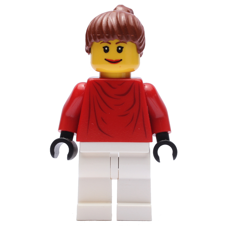 Lego Red Torso, White Legs, reddish Brown Hair
