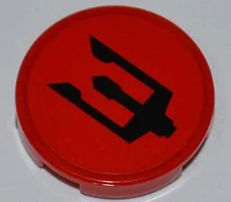 Tile, Round 2 x 2 with Black Atlantis Trident Pattern (Sticker) - Sets 7984 / 7985
