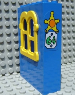 Lego Fabuland Building Wall 2 x 6 x 7 with Squared Yellow Window with Sheriff Badge and No 64 Pattern (Sticker) - Set 3664