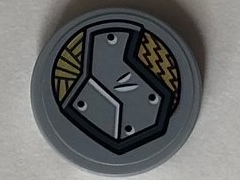 Lego Tile, Round 2 x 2 with Bottom Stud Holder with Light Bluish Gray Panel on Gold Decorative Background Pattern Model Right Side (Sticker) - Set 76099 / Light Bluish Gray