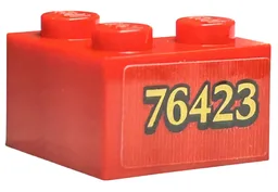Brick 2 x 2 Corner with Gold '76423' with Black Outline Pattern Model Left Side (Sticker) - Set 76423