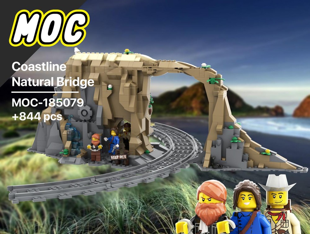 Lego Coastline Natural Bridge | Train Tracks | Falling Rocks | Cowboy | Wild West | Waterfall
