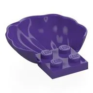 Animal Body Part, Clam / Scallop Half Shell with 4 Studs / Dark Purple