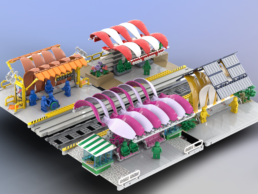 Lego 4 Transit Stations - Monorail, Bus, Train, Light Rail