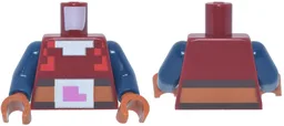 Torso Pixelated Armor, Red Highlights, Dark Brown and Dark Orange Belt, Silver Collar and Bright Pink Buckle Pattern / Dark Blue Arms / Dark Orange Hands / Dark Red