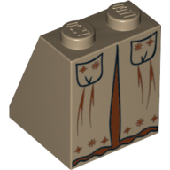 Lego Brick Sloped 65° 2 x 2 x 2 with Bottom Tube and Professor Sprout Skirt with Pockets Print / Dark Tan