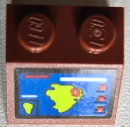 Slope 45 2 x 2 with Screen with Blue and Lime Isla Nublar Map and Red Buttons Pattern (Sticker) - Set 76956