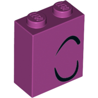 Lego Brick 1 x 2 x 2 with Inside Stud Holder with Closed Eye Left, 2 Curled Black Lines print / Magenta