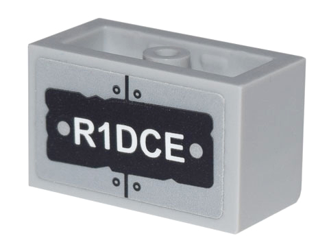 Lego Panel 1 x 2 x 1 with Rounded Corners and 2 Sides with 'R1DCE' and Metal Plates and Rivets Pattern (Sticker) - Set 70840
