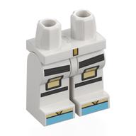 Lego Hips and White Legs with Gold Belt Buckle, Black Stripes, Tan Kneepads, Bright Blue Toes print / White