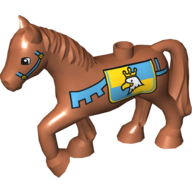 Lego Duplo Animal Horse with one Stud and Raised Hoof with Blue Bridle & Crowned Eagle Print / Dark Orange