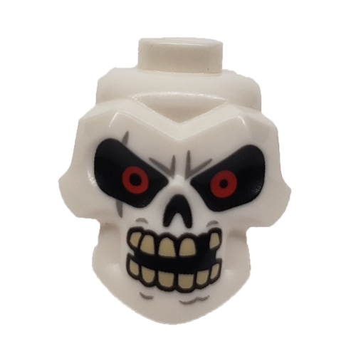 Lego Minifig Head Special, Skull Red Eyes, Tan Teeth, Missing Tooth Print (Skulkin) / White