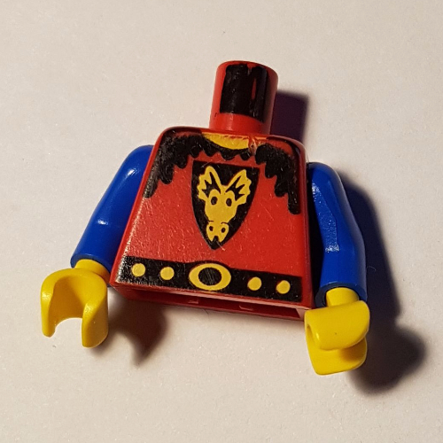 Lego Torso Armor, Dragon Face on Shield Print, Blue Arms, Yellow Hands / Red
