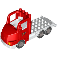 Lego Duplo Truck Large Cab with White 4 x 8 Flatbed Plate and Fire Logo Print