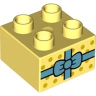 Duplo Brick 2 x 2 with Medium Blue Ribbon (Present) Print / Bright Light Yellow