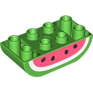 Duplo Brick 2 x 4 Curved Bottom with Watermelon Print / Bright Green