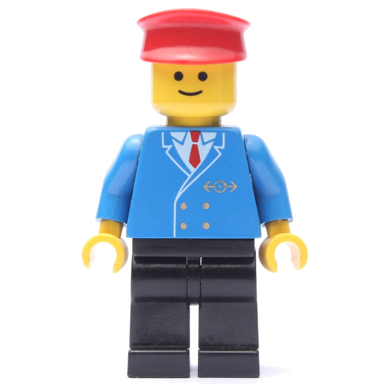 Lego Conductor - Blue Jacket, Black Legs, Red Hat (3626a Head)
