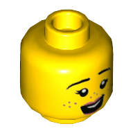 Lego Minifig Head Lu, Lavender Lips, Eyebrows, Freckles, Smile / Angry with Glasses Print / Yellow