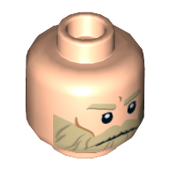 Lego Minifig Head Rebel Trooper, Tan Eyebrows and Beard, Cheek Lines and Frown Print [Hollow Stud] / Light Nougat
