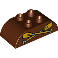 Duplo Brick 2 x 4 Curved Top with 2 Crossed Oars Print / Reddish Brown