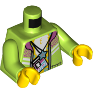 Lego Torso Jacket with Magenta Collar, Open over Bare Chest with Lanyard ID Badge, and Star Necklace Print, Lime Arms, Yellow Hands / Lime