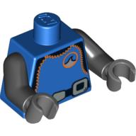 Lego Torso Wetsuit with Orange Stitching and Weight Belt Print, Black Arms, Dark Bluish Gray Hands / Blue