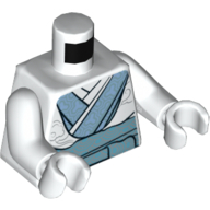 Lego Torso Robe, Medium Blue Trim, Sand Blue Belt Print, White Arms and Hands / White