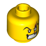 Lego Minifig Head Dr Inferno, Eyebrows and White Left Eye with Red Scar, Bared Teeth Print [Blocked Open Stud] / Yellow