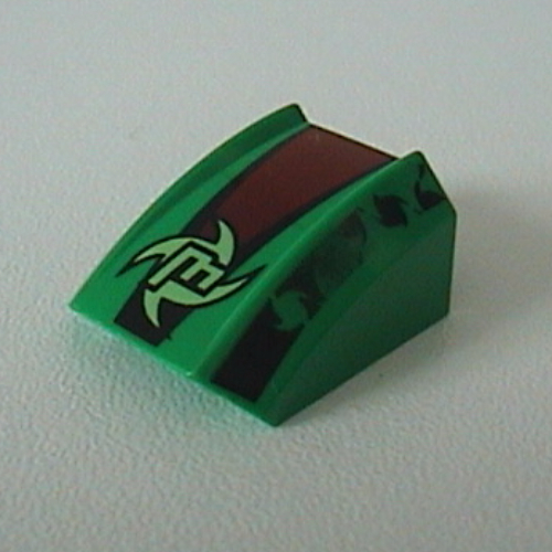 Lego Brick Curved 2 x 2 with Lip, No Studs with 'M' and Black/Red Print (Set 8384) / Green