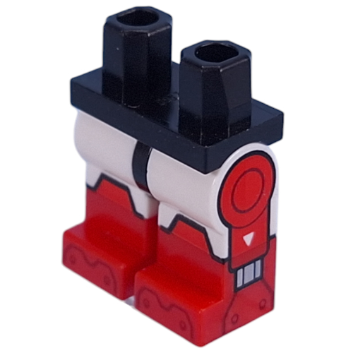 Lego Hips with White Legs and Red Boots Pattern with Armor Knee Pads, Toes, Robotic Sides print / Black