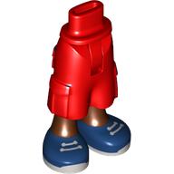 Lego Minidoll Hips and Cargo Pants with Reddish Brown Legs, Dark Blue/Dark Bluish Grey Shoes print [Thin Hinge] / Red