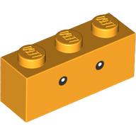Lego Brick 1 x 3 with Small Black Eyes Print / Bright Light Orange