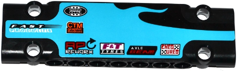 Lego Technic, Panel Plate 3 x 11 x 1 with Sponsor Logos on Medium Azure Flame Pattern Model Left Side (Sticker) - Set 42050