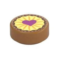 Tile Round 1 x 1 with Cookie/Pie with Heart Print / Medium Nougat