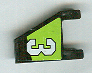 Lego Flag 2 x 2 Trapezoid with Flat Edge with White Number 3 on Lime and Black Background Pattern Model Left Side (Sticker) - Set 8356