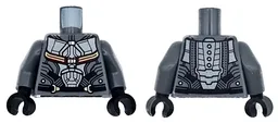 Torso Armor with Dark Silver and Black Panels and Belt and Dark Red and Gold Straps Pattern / Dark Bluish Gray Arms / Black Hands