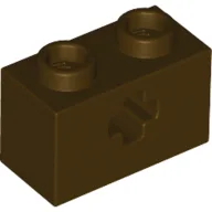 Technic Brick 1 x 2 with Axle Hole Type 1 [+ Opening] and Bottom Pin / Dark Brown