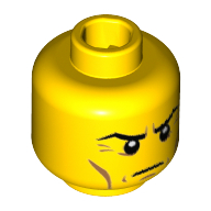 Lego Minifig Head Sheriff, Stern Eyebrows, Crow's Feet, Cheek Lines, Chin Dimple Print / Yellow