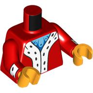 Lego Torso, Royal Coat, White Fur with Black Spoys, Blue/Bright Light Blue Shirt print, Red Arms, Bright Light Orange Hands / Red