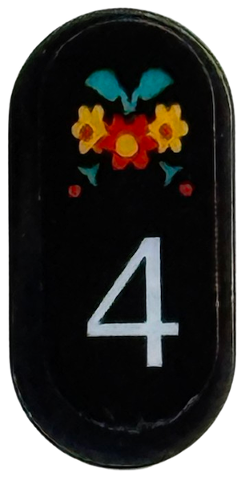 Lego Tile, Round 1 x 2 Oval with White Number 4 and Flowers with Leaves Pattern (Sticker) - Set 76451