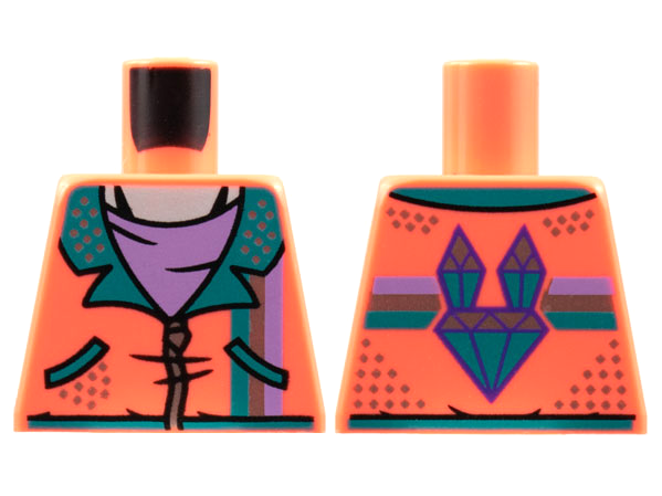 Lego Torso Jacket, Dark Turquoise Lapels, Silver Zipper and Speckles, Medium Lavender Shirt Pattern