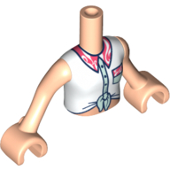 Lego Minidoll Torso Girl, White Top, Light Aqua Trim, Coral Collar / Light Nougat