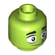 Lego Minifig Head Beast Boy, Wide Eyes and Single Tooth, Happy / Grumpy Print / Lime