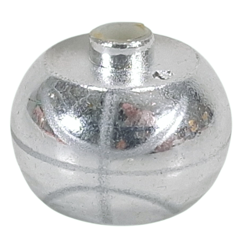 Lego Pen Bead, Round Orb with Basketball, Curved White Lines Print / Metallic Silver