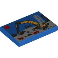 Tile 2 x 3 with LEGO Set, Excavator Print / Blue