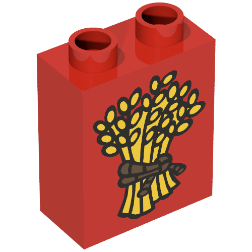 Lego Duplo Brick 1 x 2 x 2 with Wheat and Braided Rope Print / Red