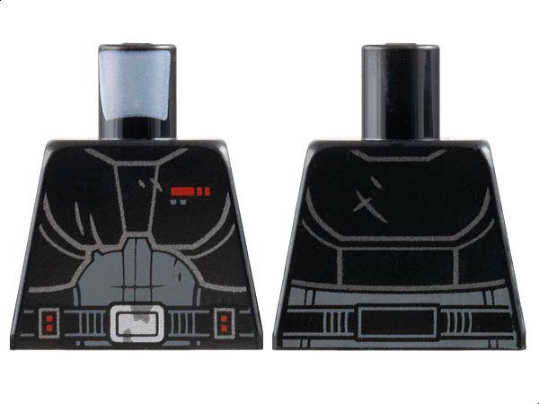 Lego Torso SW Armor, Dark Bluish Gray Suit, Red Rectangle, Belt with Silver Buckle Pattern